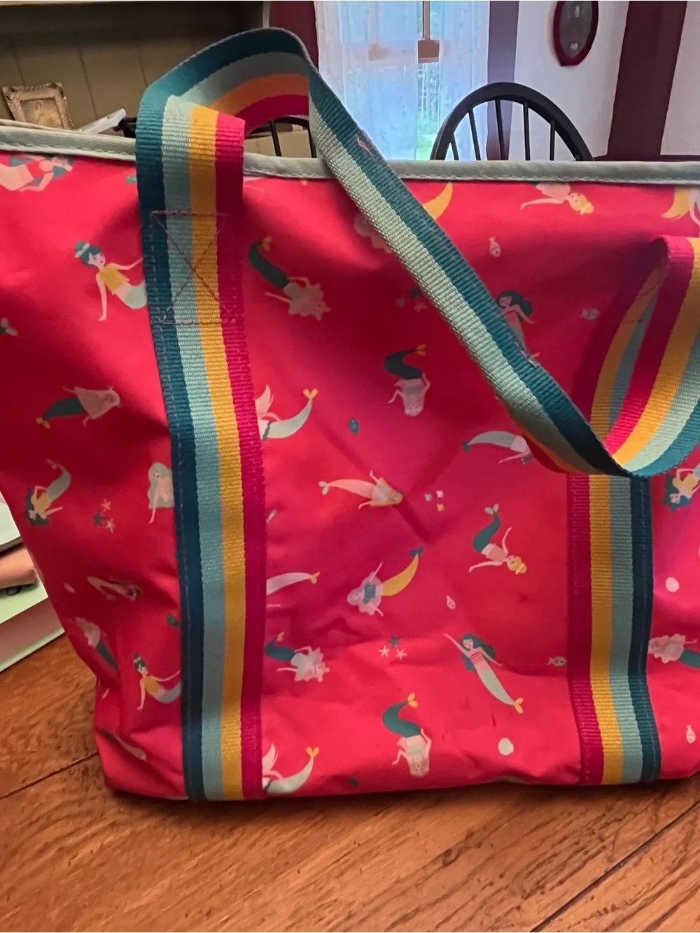 Personalized Abigail Pink Mermaid Tote with Rainbow Straps
